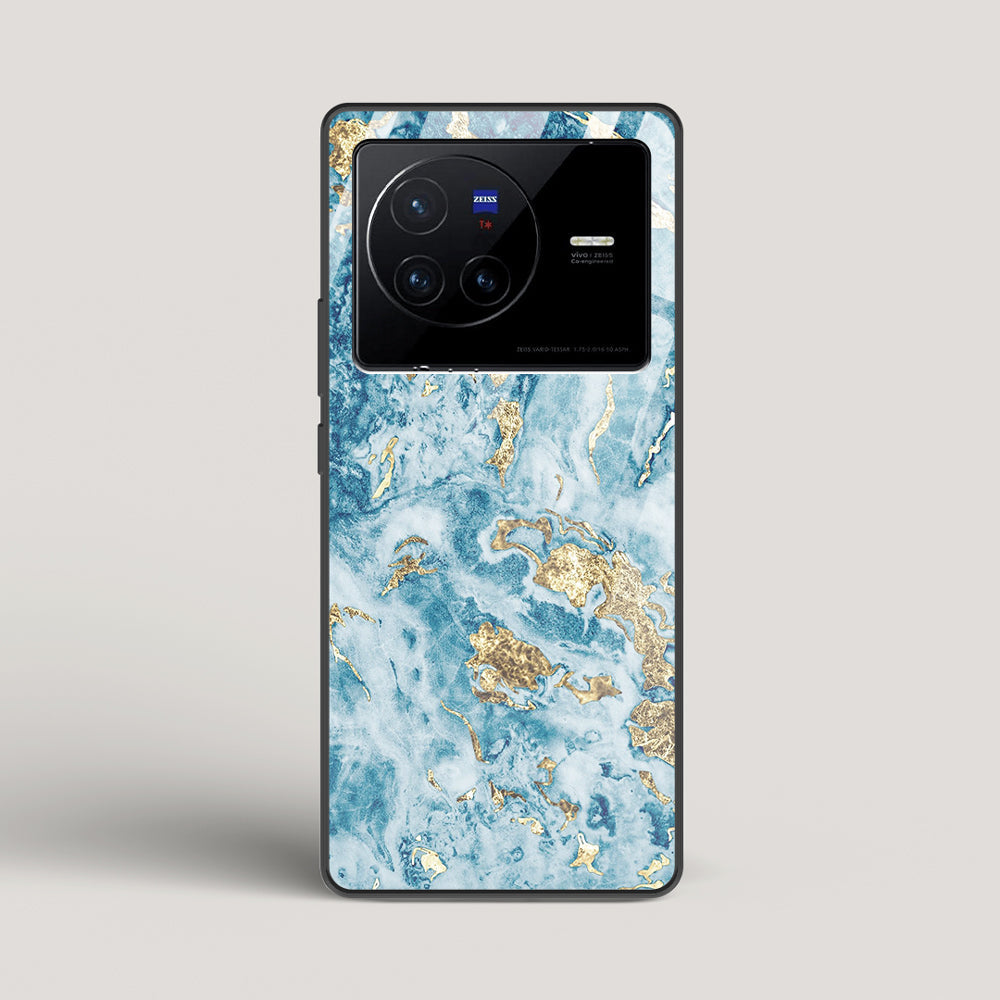 Blue & Gold Marble - vivo X80 Glass Case