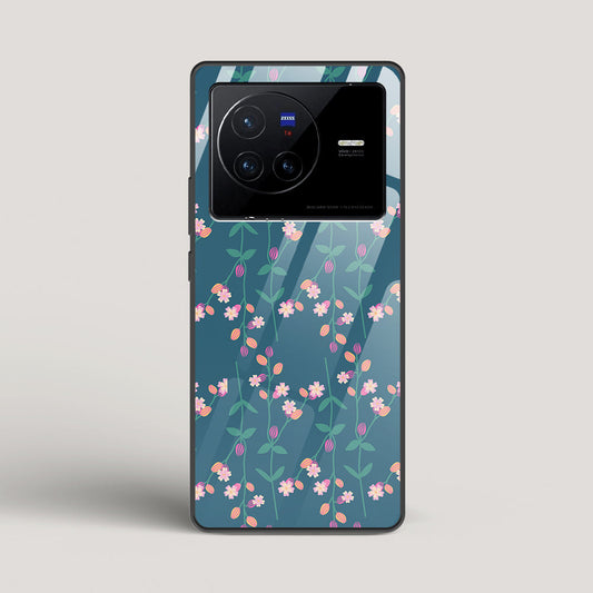 Blue Floral Pattern - vivo X80 Glass Case