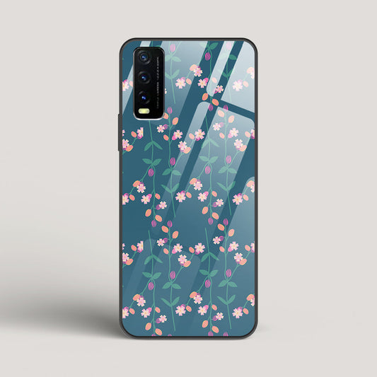 Blue Floral Pattern - vivo Y20 Glass Case